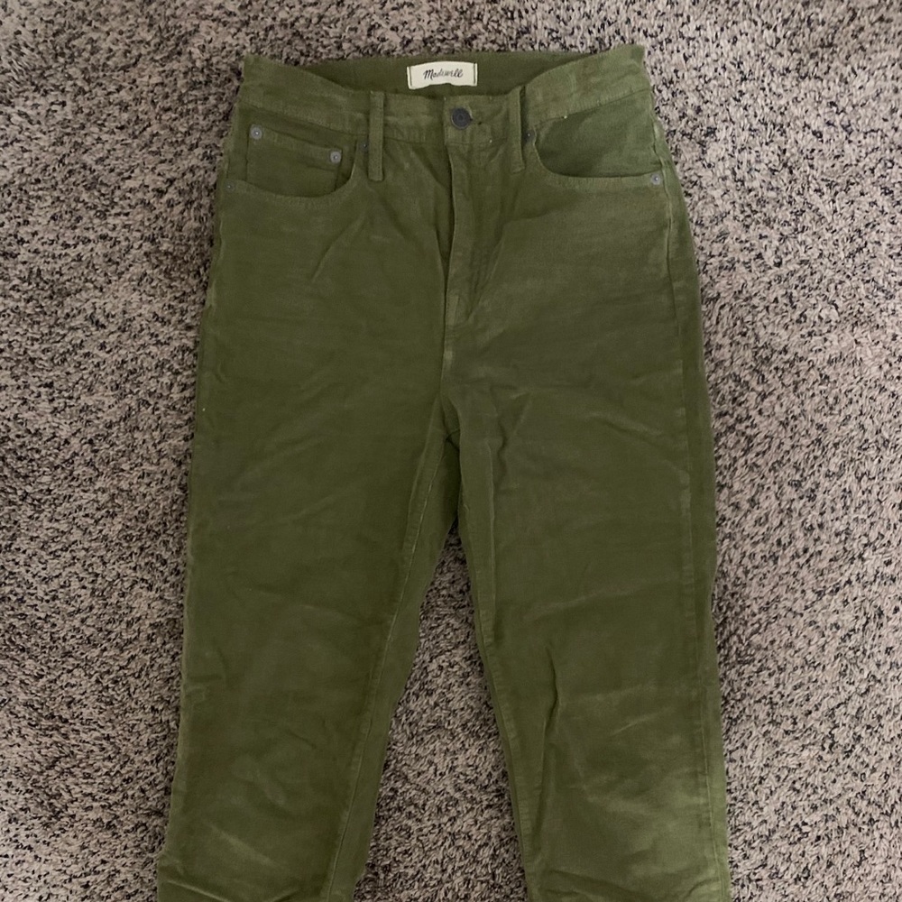 Olive Green Corduroy Straight Leg Pants